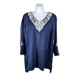 SYMPLE NYC LINEN EMBROIDERED BLOUSE